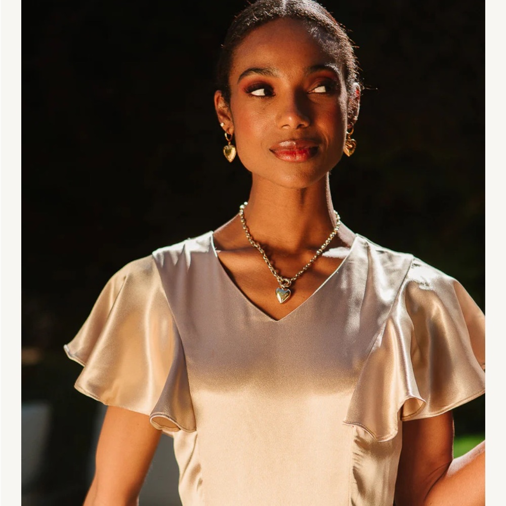 Elegant Satin Ruffle Dress - Picture 3 of 4